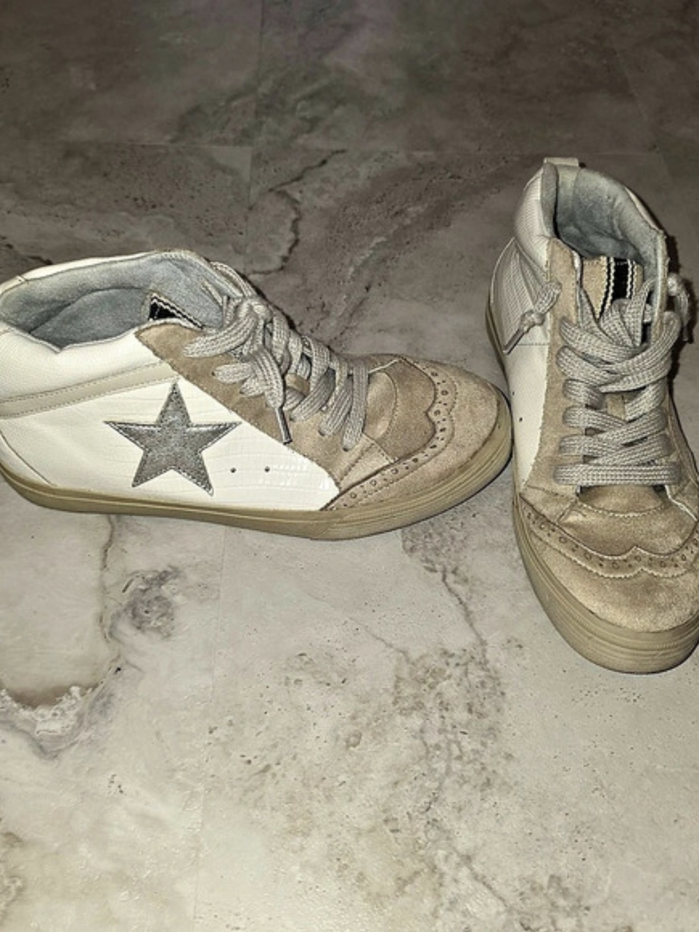 Shu Shop High-Top Star Sneakers in White & Brown - Picture 4 of 7